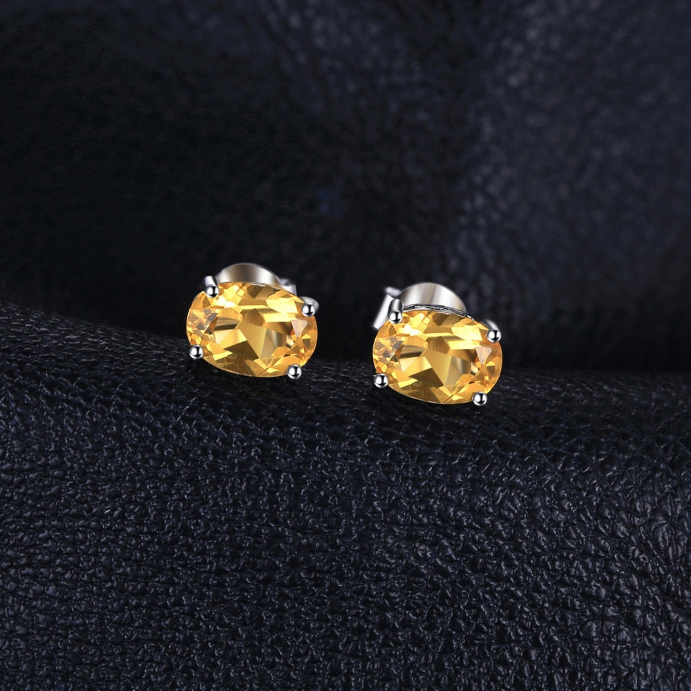 Natural Citrine Birthstone Stud Earrings Solid 925 Sterling Silver Earrings Fine Jewelry