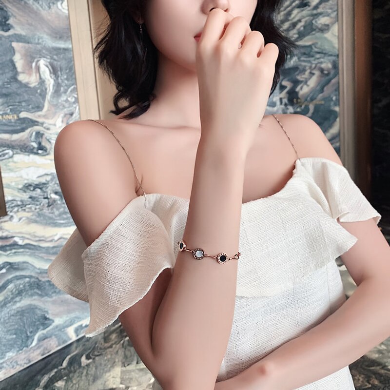 Luxury Famous Brand Jewelry Rose Gold Stainless Steel Roman numerals Bracelets & Bangles Female Charm Bracelet For Women