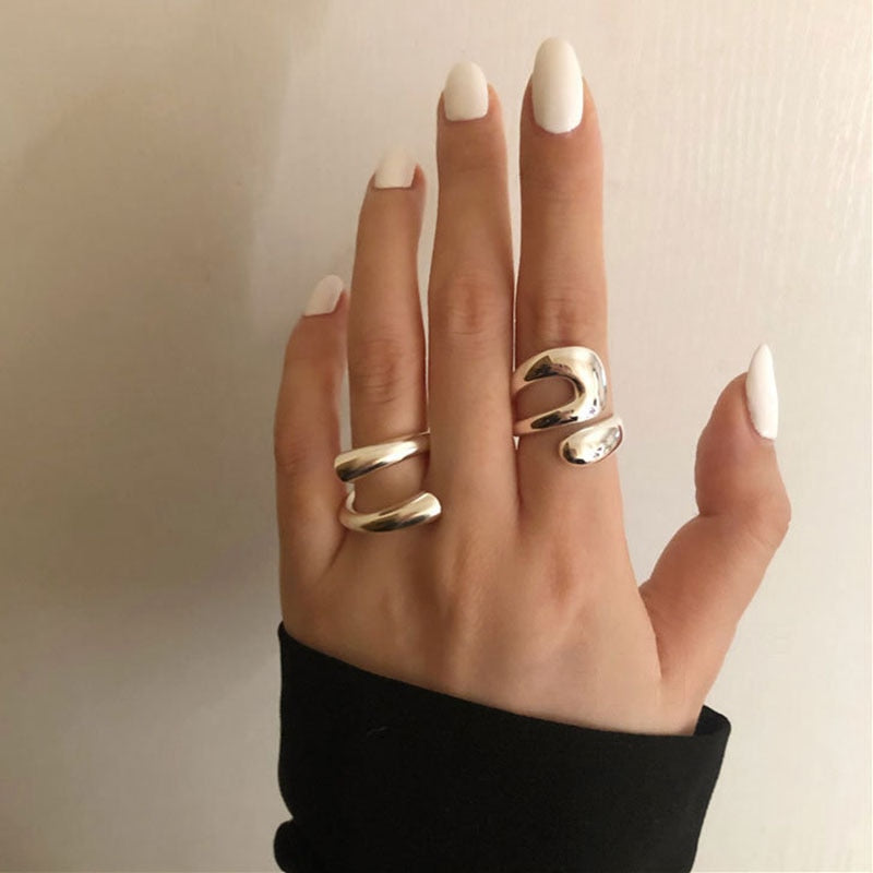 Foxanry Minimalist 925 Sterling Silver Rings for Women Fashion Creative Hollow Irregular Geometric Birthday Party Jewelry Gifts