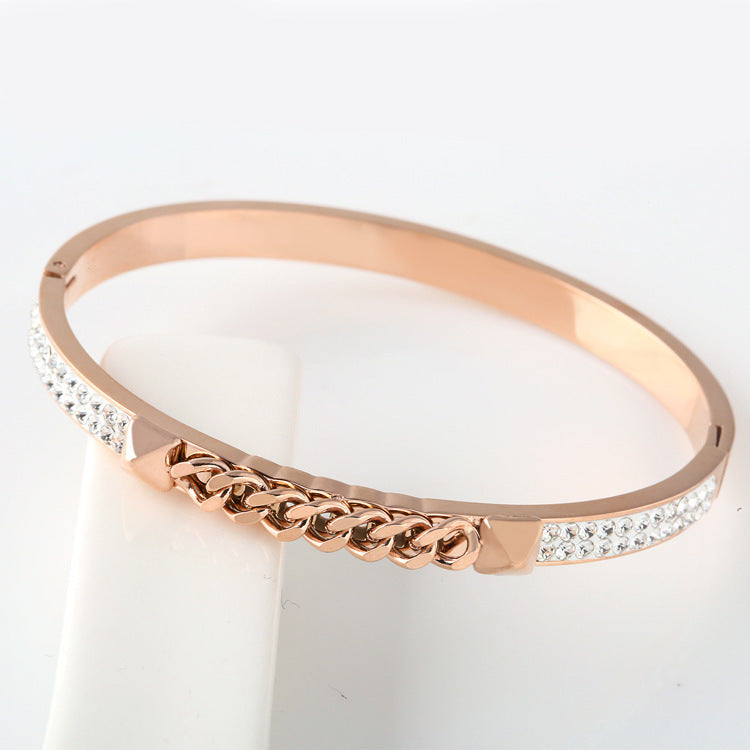 Rose Gold Open Bracelet ins Korean Light Luxury Diamond Jewelry Temperament Bracelet