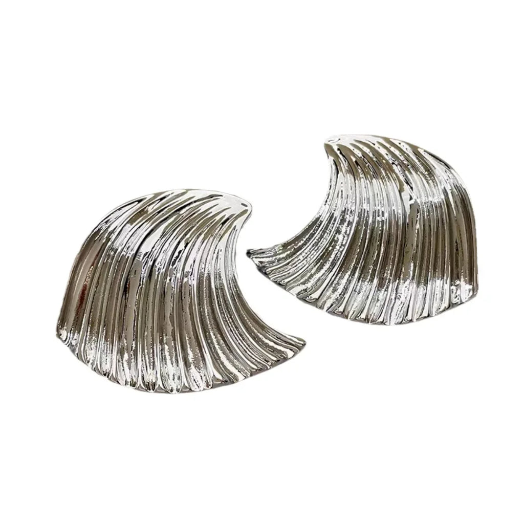 New Fashion Gold Plated Sea Wave Shell Shape Large Earrings for Women Unique Metal Textured Vintage Jewelry Gifts