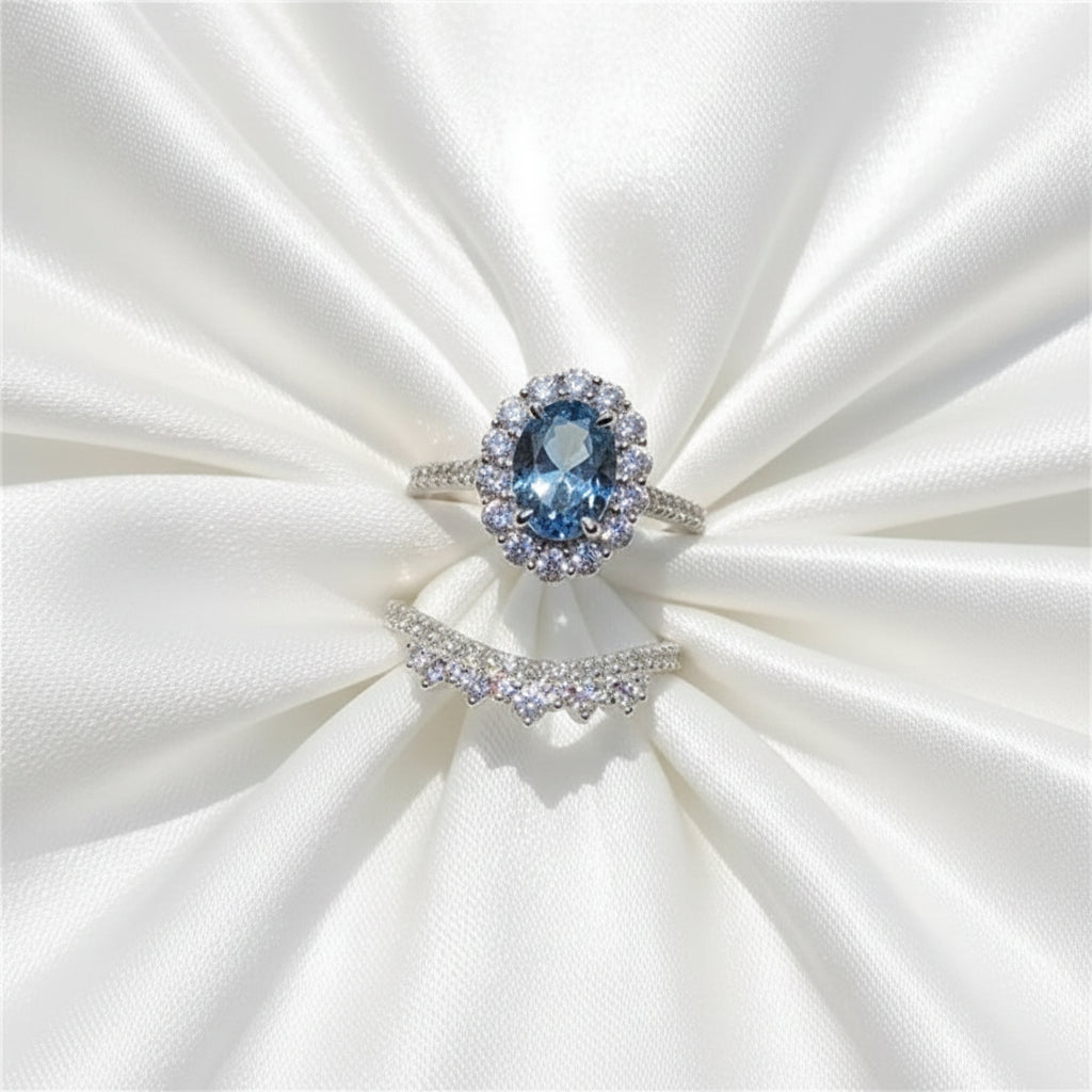 Princess inspired 2 pieces set Vintage Oval Cut Natural Crystal Engagement Ring Set Anniversary Gift Women Wedding Banquet Party Jewelry Ring