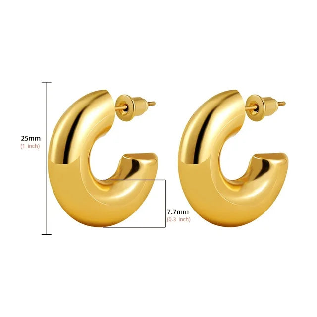 Chunky Gold Hoop Earrings - Viral TikTok Trend Statement Hoops | Glossy C-Shape Stacked Earrings