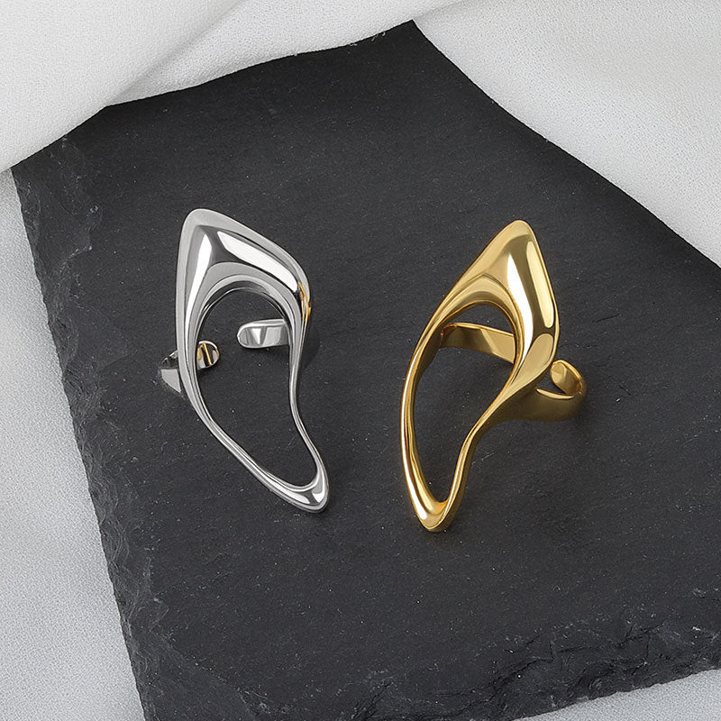Silver Geometric Hollow Ring for Women - Adjustable Statement Fashion Jewellery