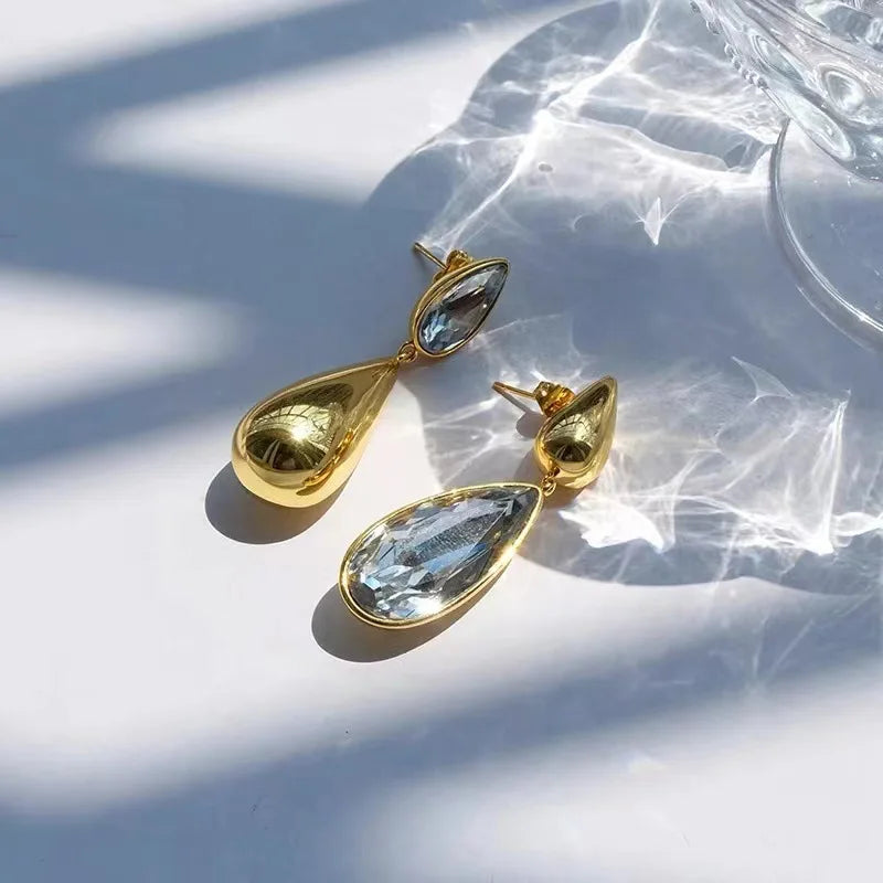 Asymmetric Crystal Pendant Earrings European And American Style Personality, Fashion Water Drops Stud Earrings Women Jewelry