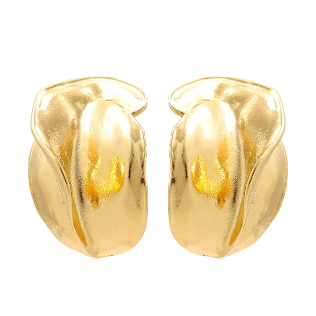 Vintage Metal Texture Irregular Leaf-shaped Geometric Large Earring for Women Statement Chunky Trend Jewelry  New