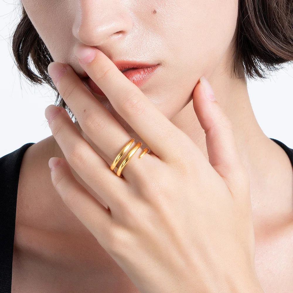 African Spiral Line Rings For Women Gold Color Simple Ring Fashion Jewelry Stainless Steel Party