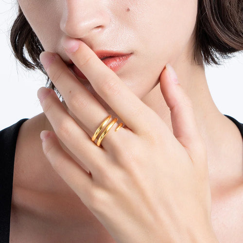 African Spiral Line Rings For Women Gold Color Simple Ring Fashion Jewelry Stainless Steel Party