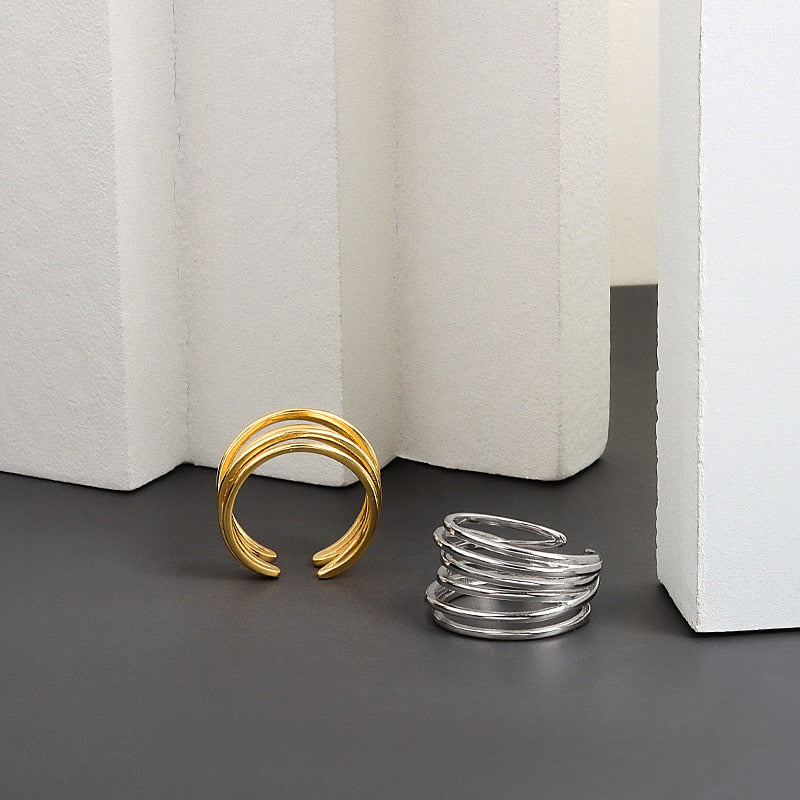 Silver Color Wedding Rings Simple Geometric Multilayer Winding Handmade Jewelry for Women Size  Adjustable