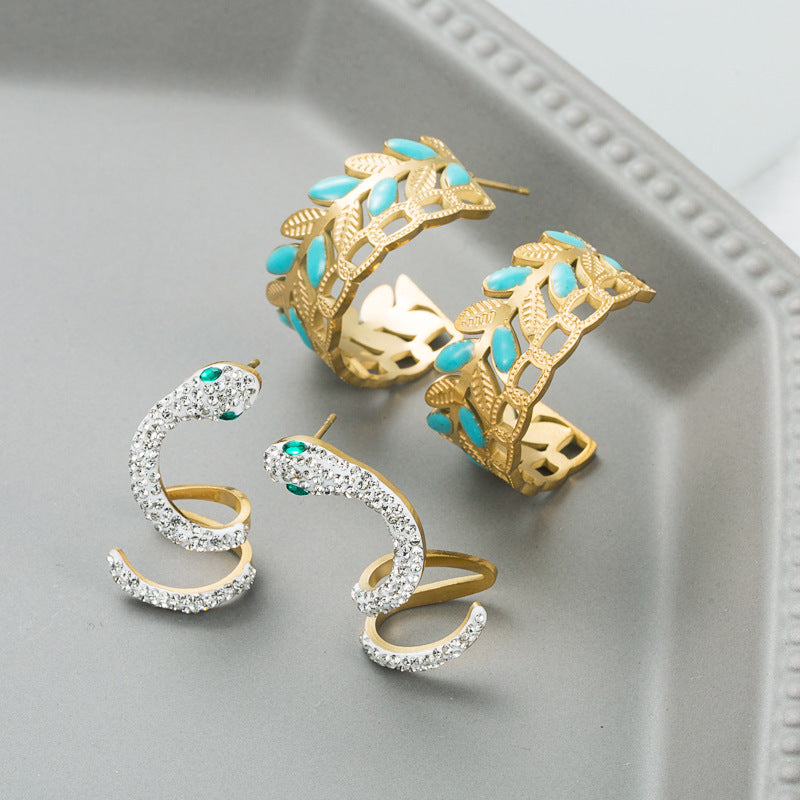 Trendy Titanium Steel Earrings Female Hollow Fashion Snake-Shaped Personality Creative Earrings Stainless Steel Jewelry