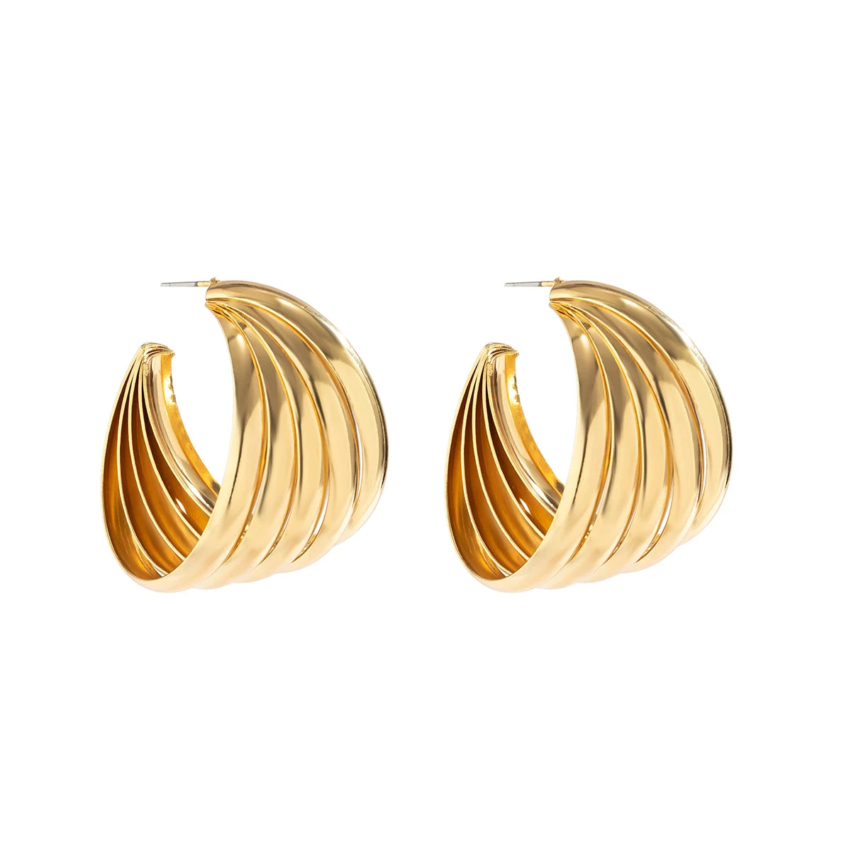 Punk Vintage Smooth Metal Hoop Earrings for Women Gold Color C Shape Circle Geometric Earrings Trendy Jewelry Gifts New