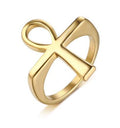 Vnox Cross Men Ring Gold Tone Stainless Steel Ankh Egyptian Key of the Life Male Finger Rings Jewelry