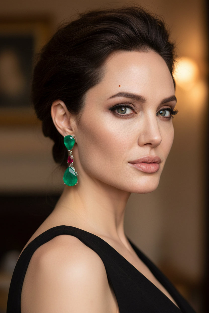 Celebrity inspired Jewelry Vintage Paraiba Tourmaline Emerald and Ruby color Lab grown Gemstone Drop Big Earrings for Women Wedding Earrings Fine Jewelry Accessories Gift