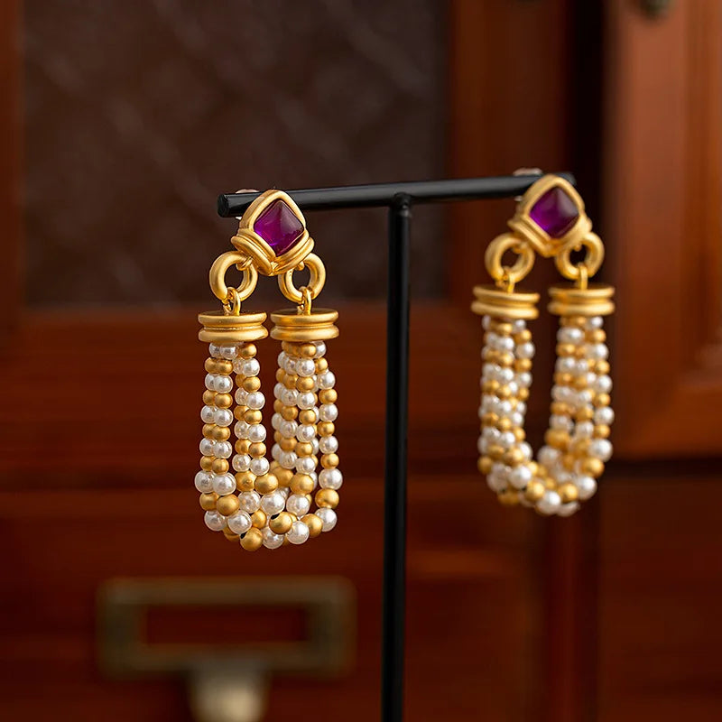 Jewelry Senior Sense Purple Resin Simulated Pearl Bead Tassel Earrings For Women Accessories Gifts
