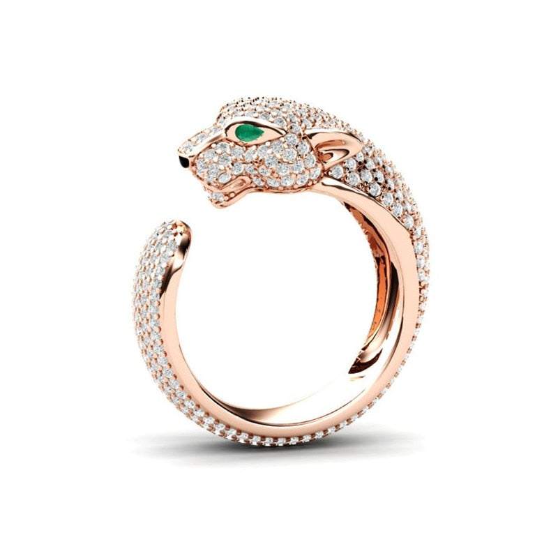 African inspired Fashion Full Crystal Inlaid Leopard Ring Opening Personality Unisex Ring Party Jewelry Gift