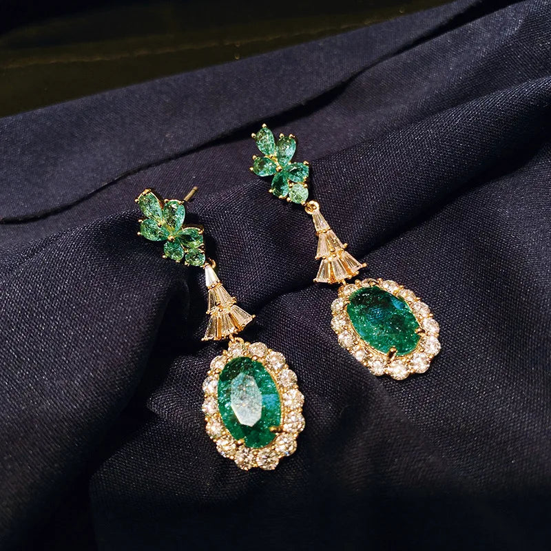 Fashion Green Broken Cubic Zirconia  Wedding Bridal Earring for Women Trendy Jewelry