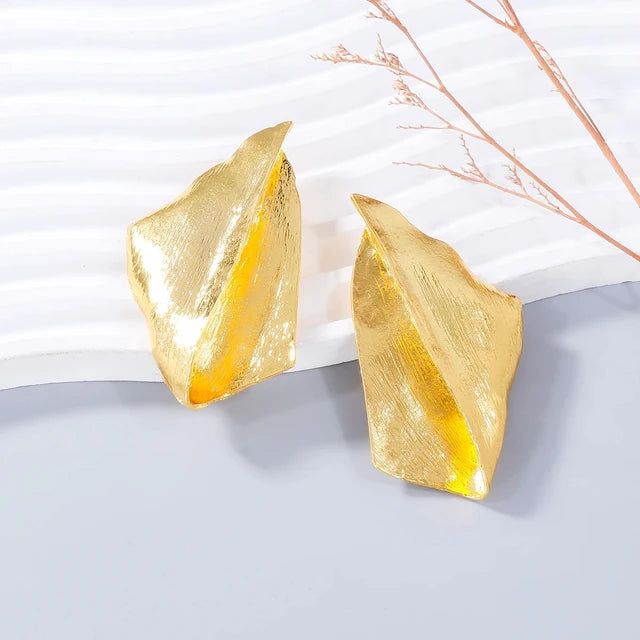 Vintage Metal Texture Irregular Leaf-shaped Geometric Large Earring for Women Statement Chunky Trend Jewelry  New