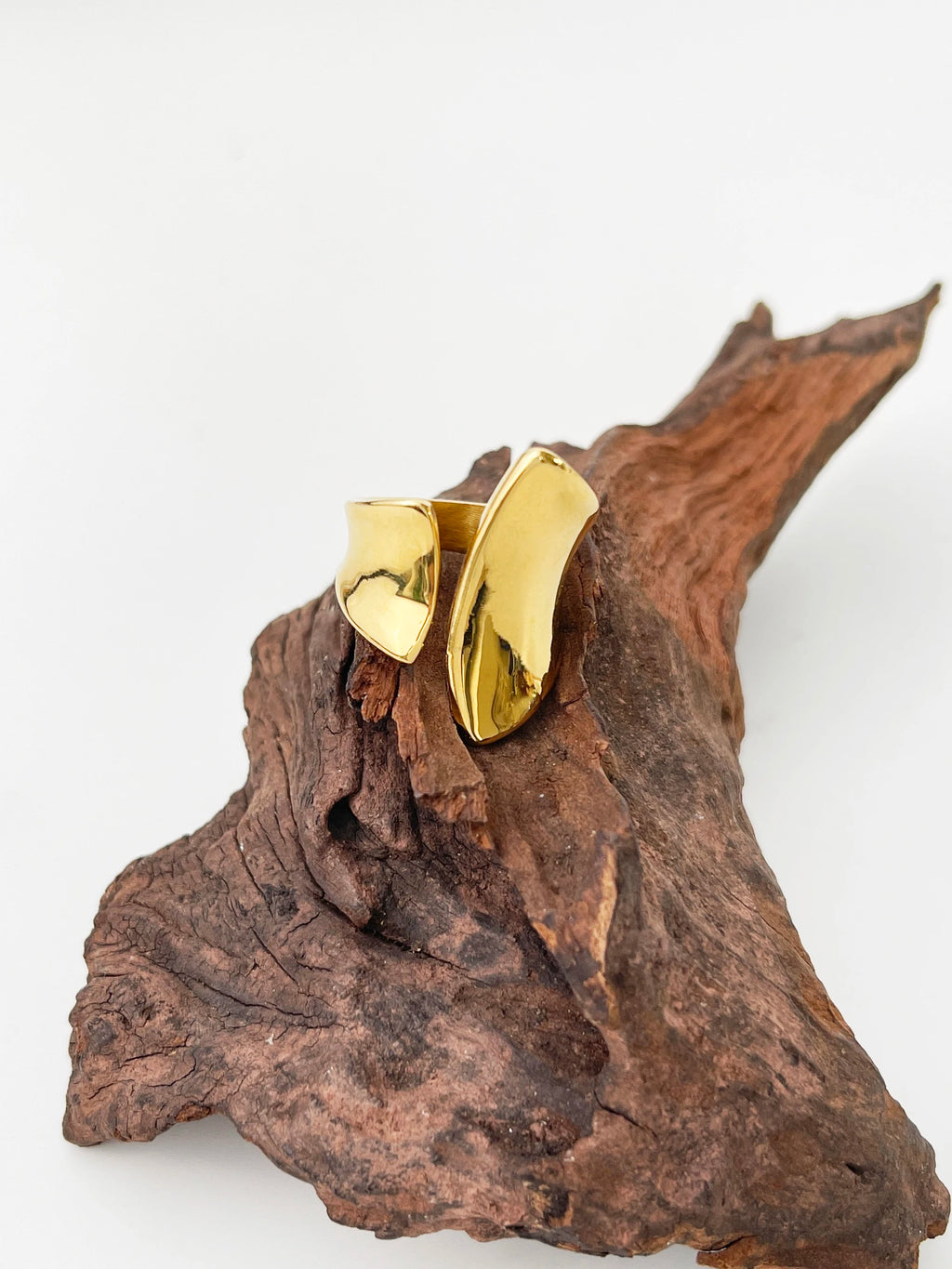 Geometric Gold Plated Irregular Wide Open Ring for Lady Stainless Steel Non-Tarnish Chunky Statement Rings Jewelry