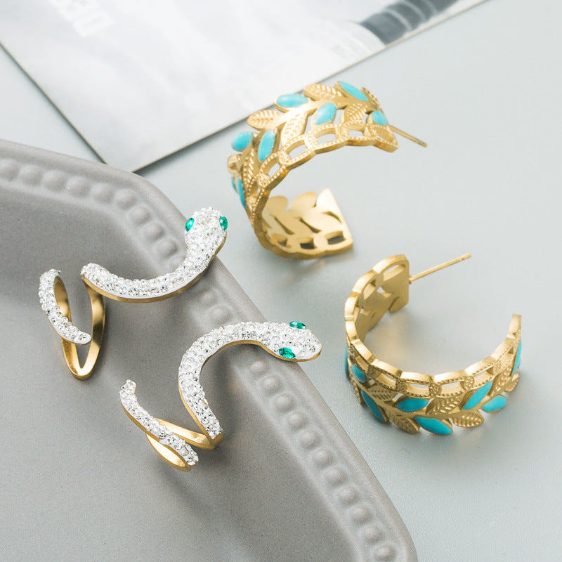 Trendy Titanium Steel Earrings Female Hollow Fashion Snake-Shaped Personality Creative Earrings Stainless Steel Jewelry
