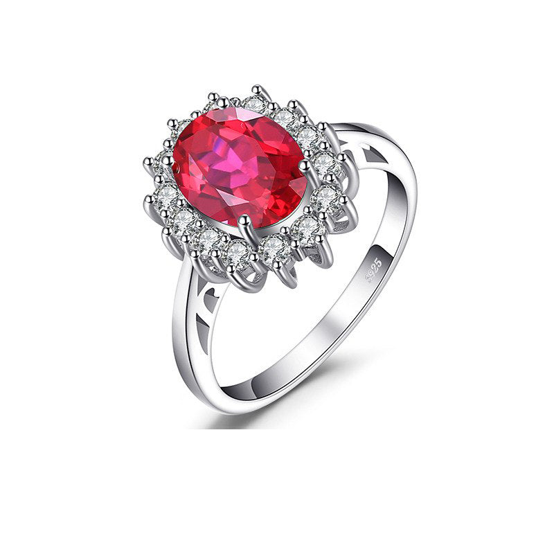 Princess Diana William Engagement Wedding Created Red Ruby Ring Set Pure  925 Sterling Silver Jewelry