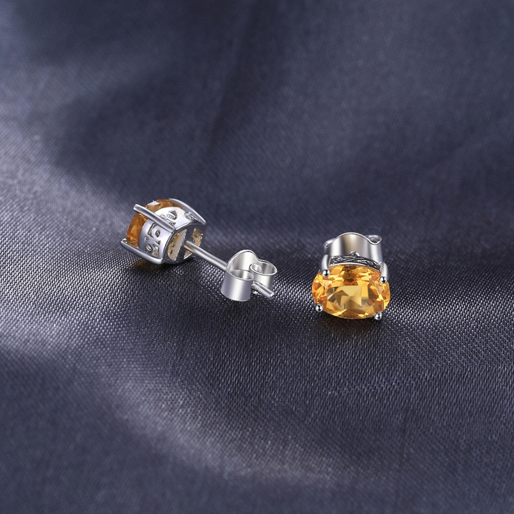 Natural Citrine Birthstone Stud Earrings Solid 925 Sterling Silver Earrings Fine Jewelry