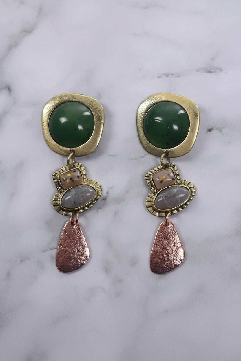 African Vintage Earrings - Bohemian Ethnic Statement Jewellery with Resin Stone Charm for Women