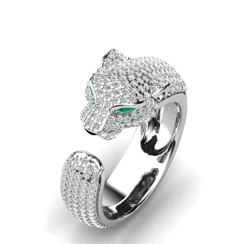African inspired Fashion Full Crystal Inlaid Leopard Ring Opening Personality Unisex Ring Party Jewelry Gift