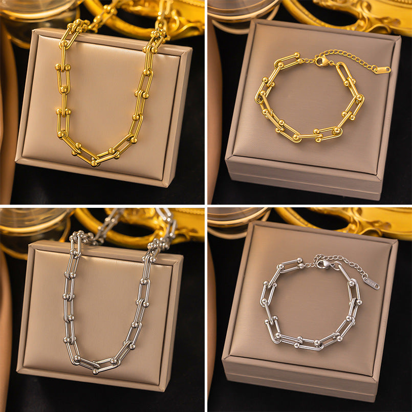 Fashionable 18K gold-plated new stainless steel jewelry U-shaped chain necklace, geometric punk necklace for women