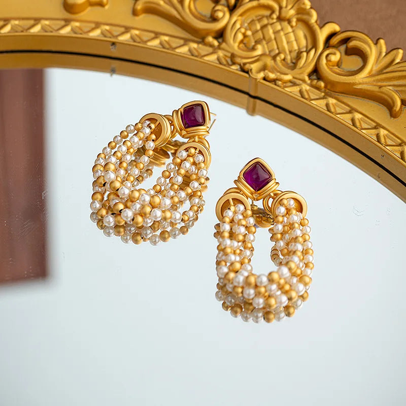 Jewelry Senior Sense Purple Resin Simulated Pearl Bead Tassel Earrings For Women Accessories Gifts