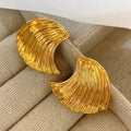 New Fashion Gold Plated Sea Wave Shell Shape Large Earrings for Women Unique Metal Textured Vintage Jewelry Gifts