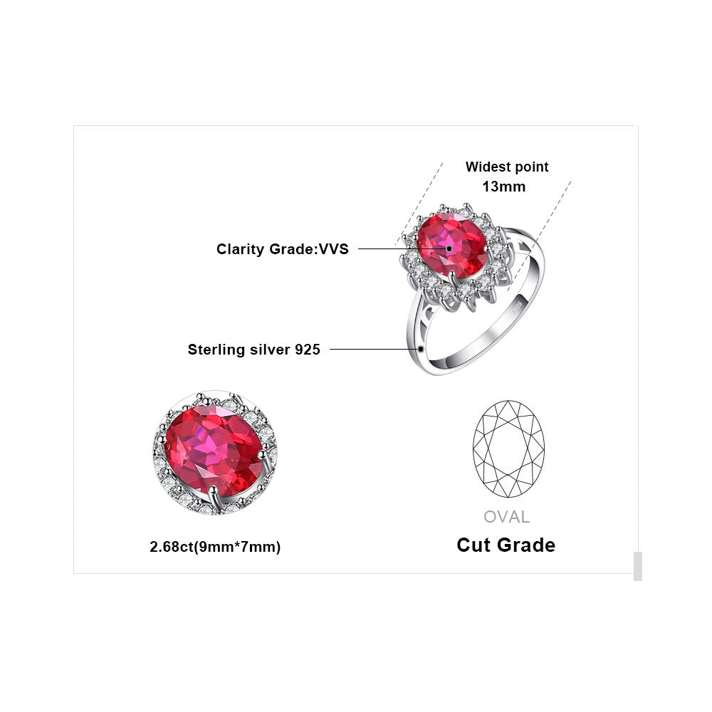Princess Diana William Engagement Wedding Created Red Ruby Ring Set Pure  925 Sterling Silver Jewelry