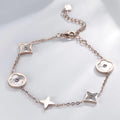 Fashion Trend Four-Leaf Flower-Shaped Shell Stitching Pendant Bracelet Rose Gold Thin Chain Titanium Steel Jewelry