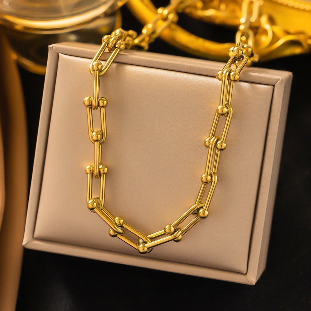 Fashionable 18K gold-plated new stainless steel jewelry U-shaped chain necklace, geometric punk necklace for women