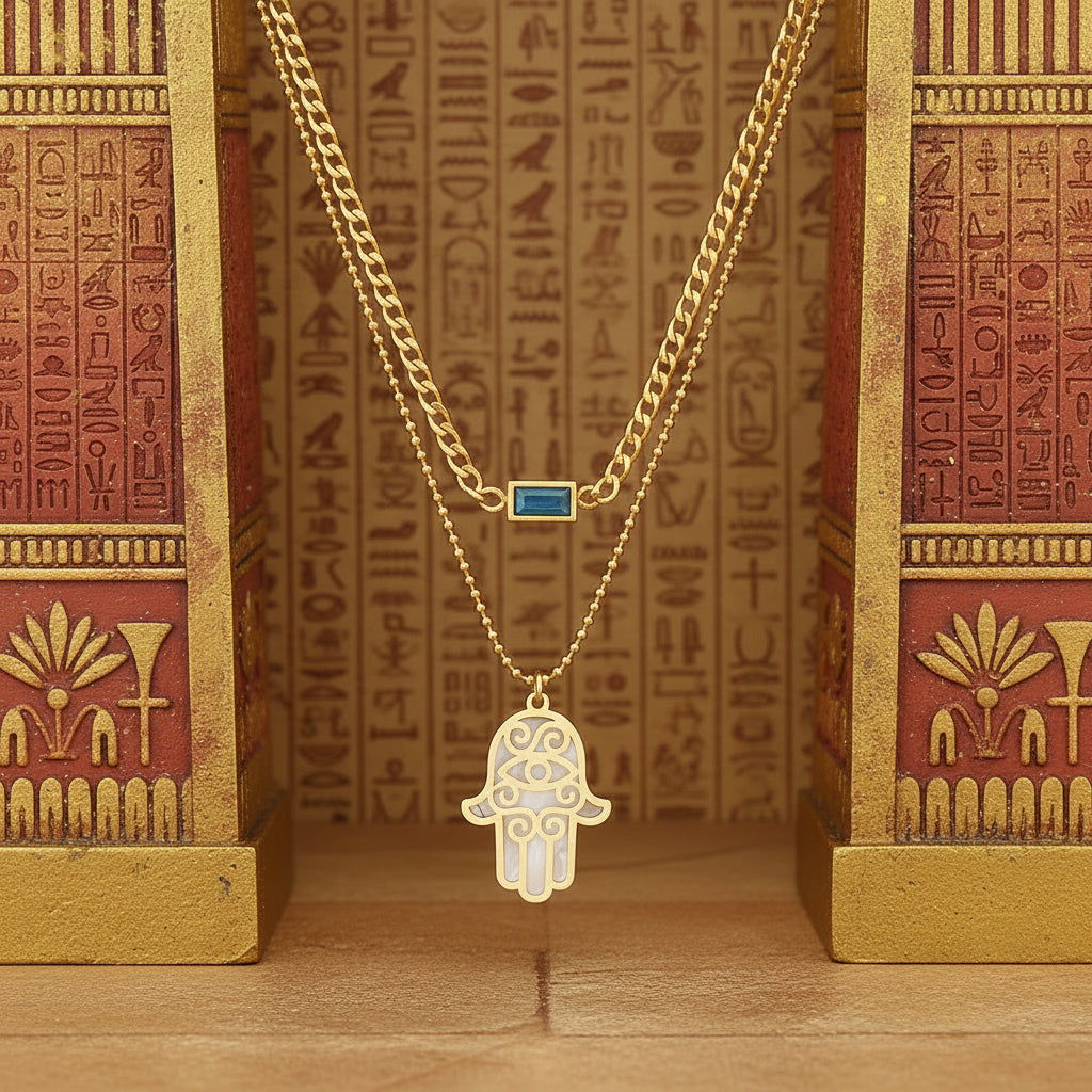 Cleopatra Inspired Titanium Steel Geometric Pearl Oyster Pendant Necklace