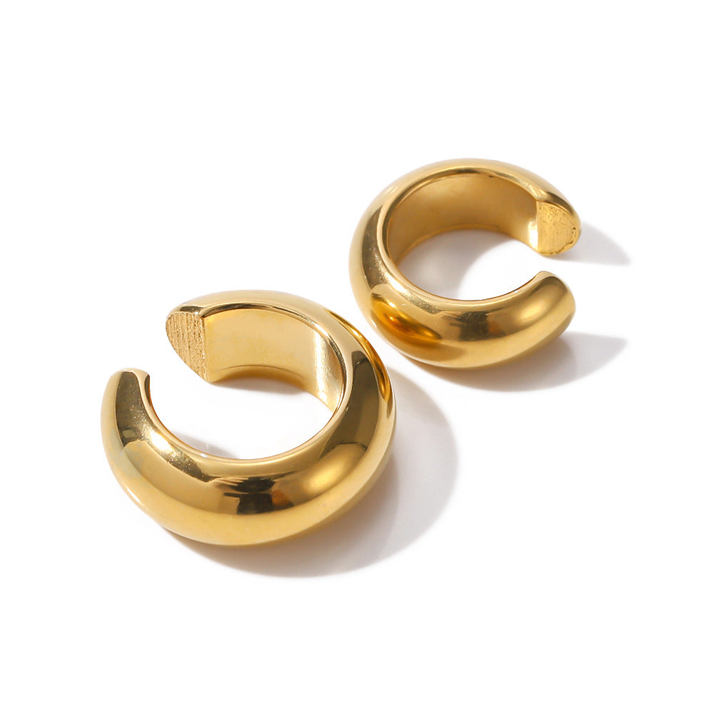 Shape Hollow Round Ear Cuff Stainless Steel No Puncture Female Ear Clip Fashion Party Jewelry for Women Men New