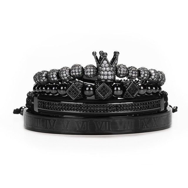 Classical Handmade Braiding Bracelet Gold Hip Hop Men Pave CZ Zircon Crown Roman Numeral Bracelet  Luxury Jewelry