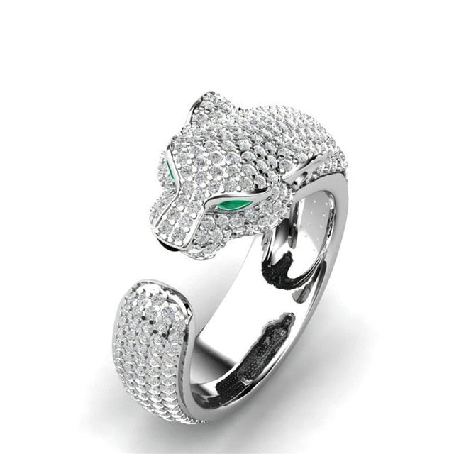 African inspired Fashion Full Crystal Inlaid Leopard Ring Opening Personality Unisex Ring Party Jewelry Gift