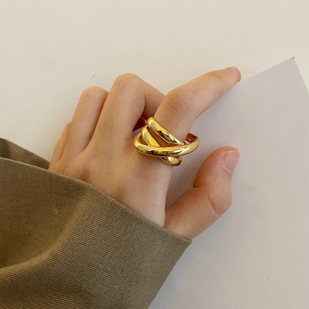 Geometric Newest Stainless Steel Wide Ring for Women Cross Multilayer Party Fine Jewelry Classic Gift Ring for Wedding Simple Jewelry