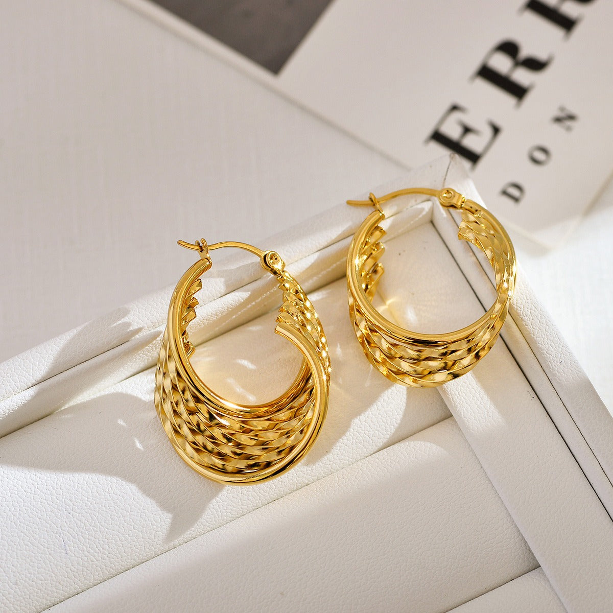 African inspired  retro earrings stainless steel ear jewelry for women multi-layered irregular metal ear hooks