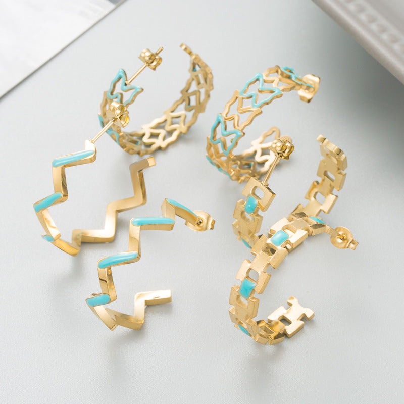 Trendy Titanium Steel Earrings Female Hollow Fashion Geometric Personality Creative Earrings Titanium Steel Jewelry