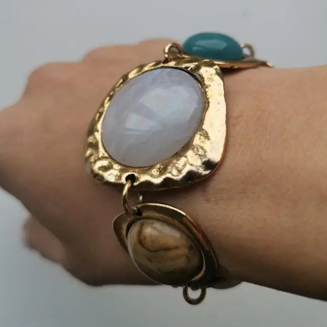 New za Indian Vintage Bracelets Jewelry Women Bohemian Ethnic Statement Charm Retro Resin Stone Bracelet Female