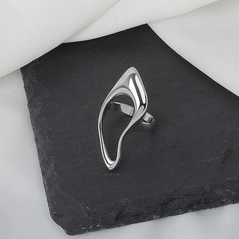 Silver Geometric Hollow Ring for Women - Adjustable Statement Fashion Jewellery