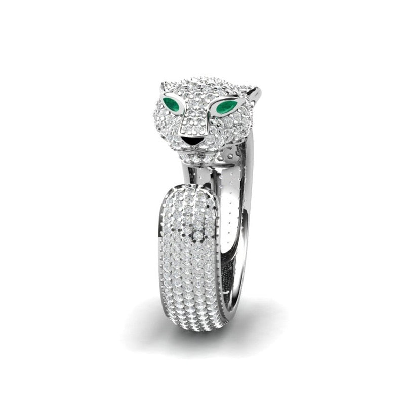 African inspired Fashion Full Crystal Inlaid Leopard Ring Opening Personality Unisex Ring Party Jewelry Gift