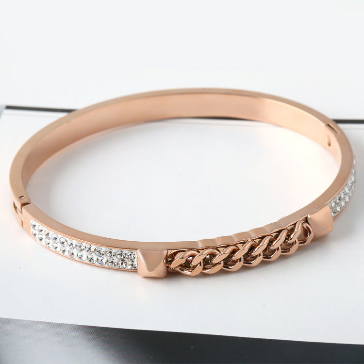 Rose Gold Open Bracelet ins Korean Light Luxury Diamond Jewelry Temperament Bracelet