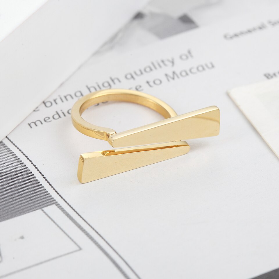Damond V Shape Ring Gold-Color For Women Stainless Steel Wedding Bands New Rings Engagement Party Gifts Fashion Jewelry