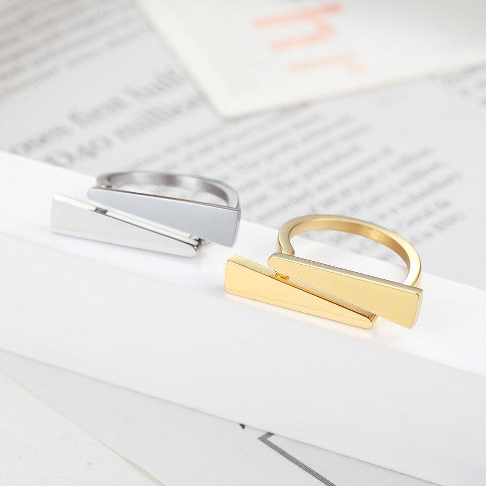 Damond V Shape Ring Gold-Color For Women Stainless Steel Wedding Bands New Rings Engagement Party Gifts Fashion Jewelry