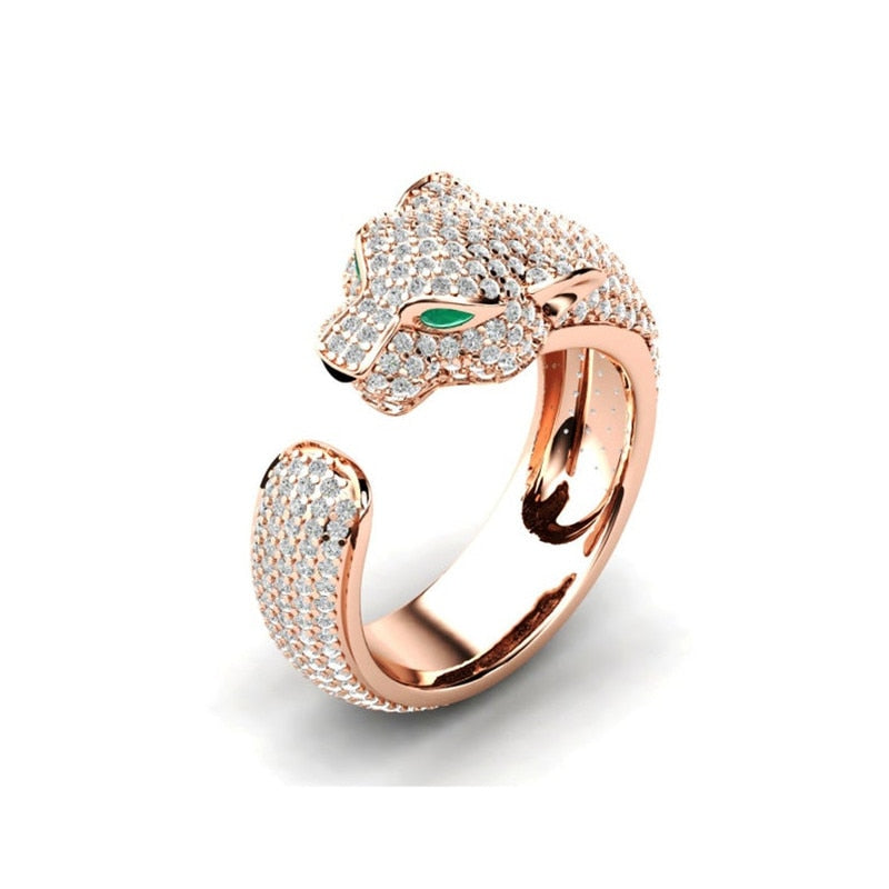 African inspired Fashion Full Crystal Inlaid Leopard Ring Opening Personality Unisex Ring Party Jewelry Gift