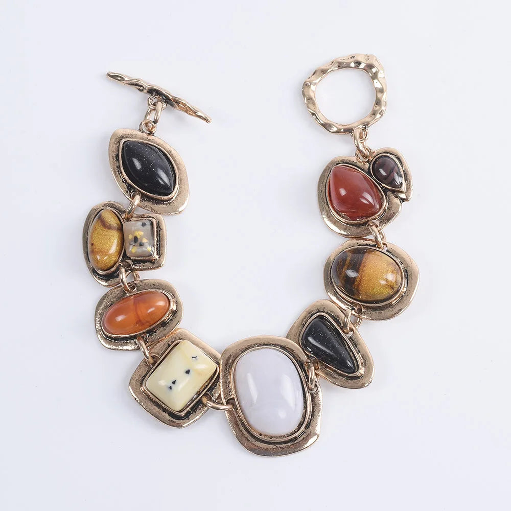 New za Indian Vintage Bracelets Jewelry Women Bohemian Ethnic Statement Charm Retro Resin Stone Bracelet Female