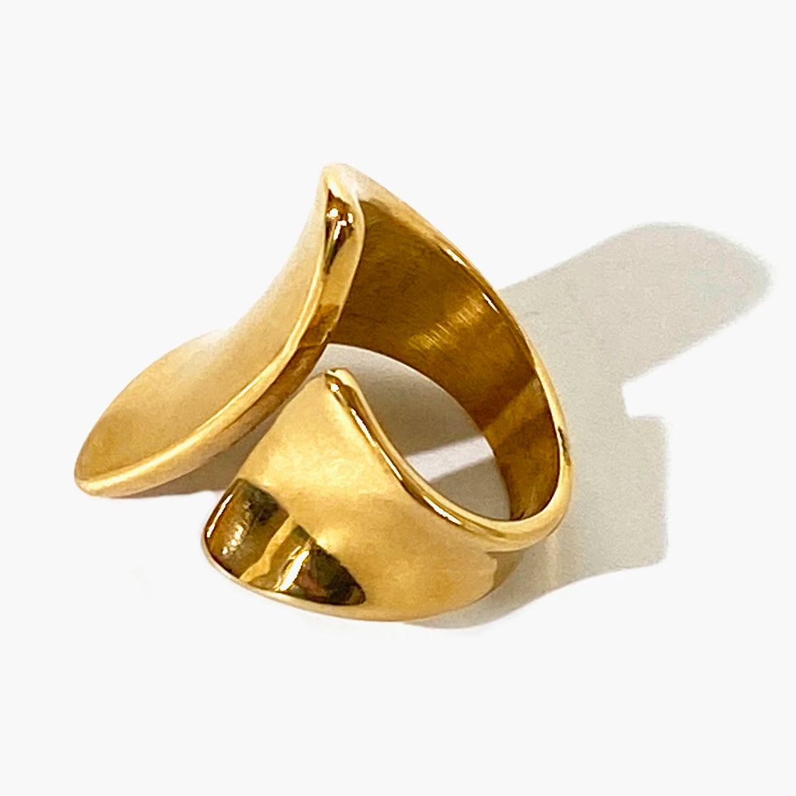 Geometric Gold Plated Irregular Wide Open Ring for Lady Stainless Steel Non-Tarnish Chunky Statement Rings Jewelry