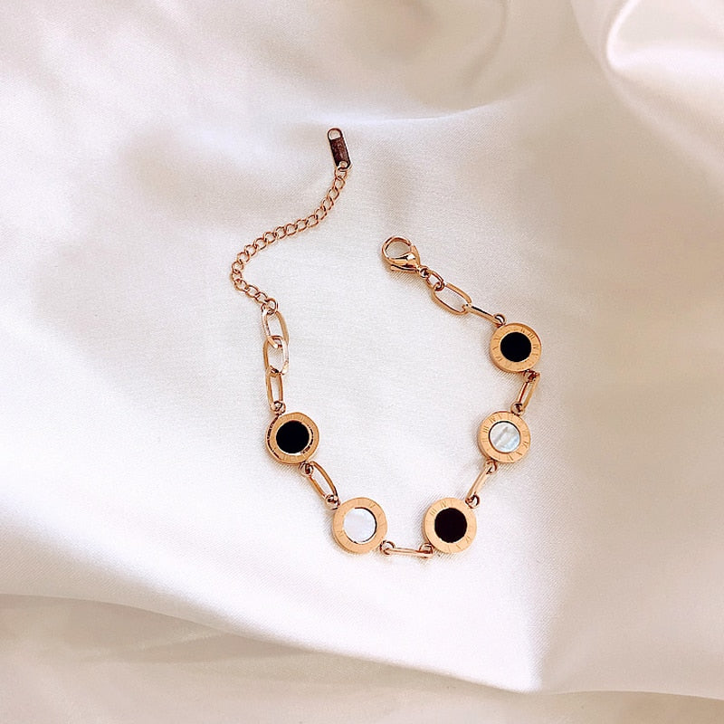 Luxury Famous Brand Jewelry Rose Gold Stainless Steel Roman numerals Bracelets & Bangles Female Charm Bracelet For Women